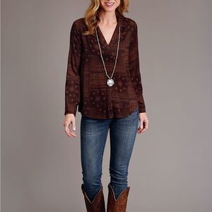 NWT Stetson Patchwork Bandana Print Blouse